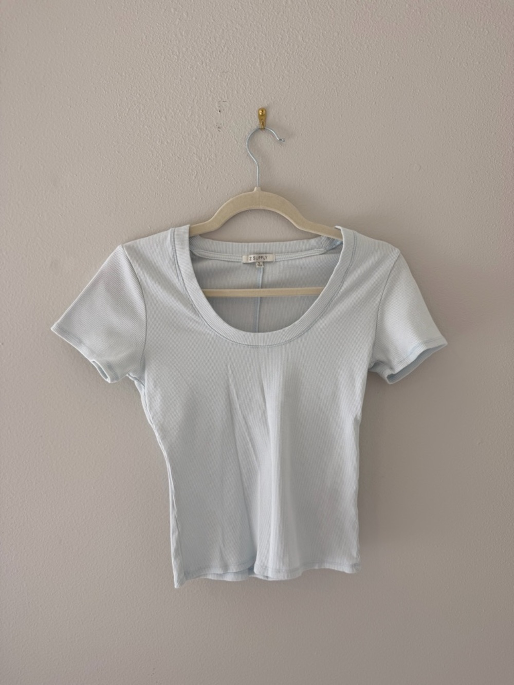 Z Supply Light Blue Scoop Neck Ribbed Short Sleeve Tee